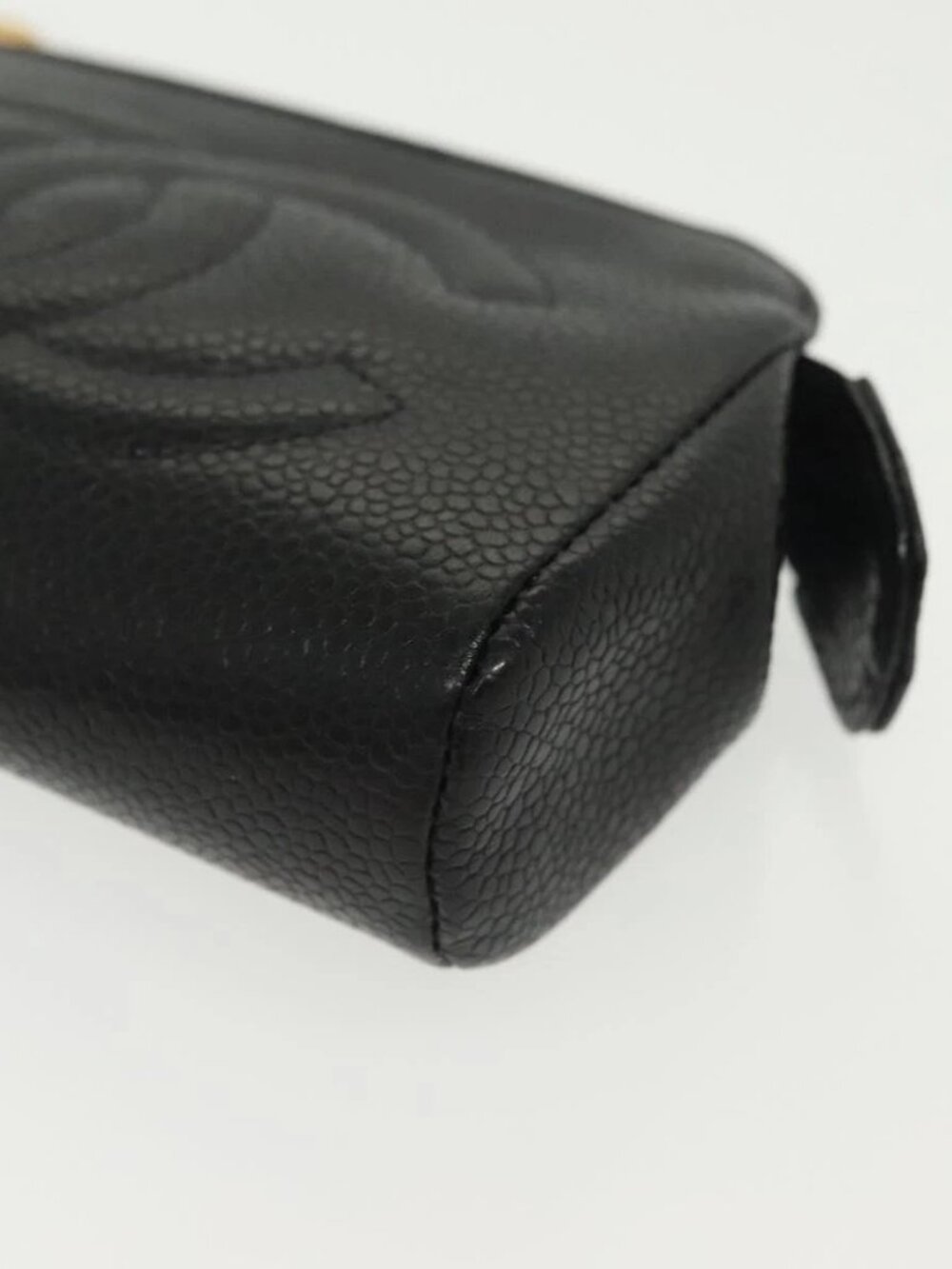 CHANEL Pouch Grained Calf Skin Black Gold CC Auth bs28771 - Picture 13 of 16